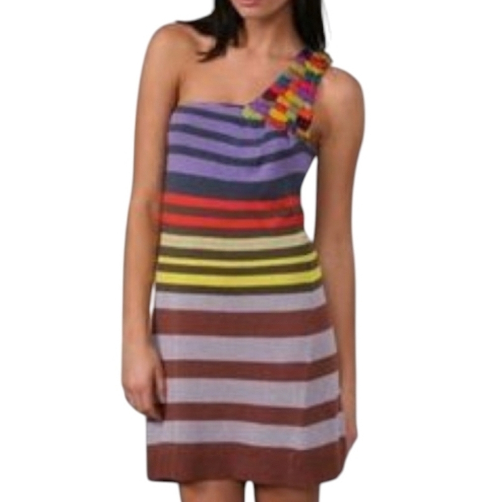 NWT Nanette Lepore Striped Firecracker One Shoulder Dress